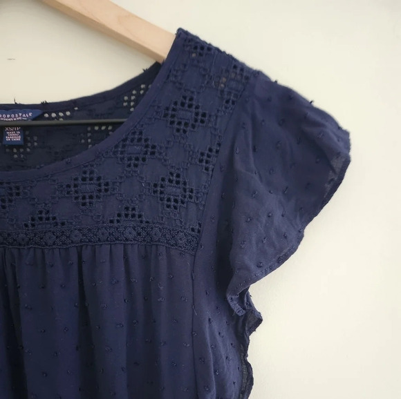 Aeropostale | Swiss Dot Eyelet Yoke Fit & Flare Mini Dress - Size XS - Picture 3 of 10